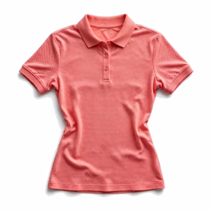 Womens coral pink golf shirt front view